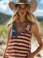 New Womens V Neck Tank Top With A Botanical Floral Print - Image 4