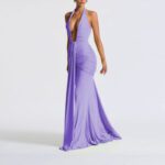 Solid Color Elegant Halter Deep V Waist-slimming Long Dress - Image 5