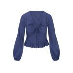 Gentle V-neck Top With Drawstring And Ruffled Hem Detailing - Image 6