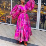 Elegant Commuter Print Dress With Tie-detail Accents - Image 2