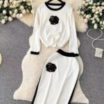 Crew-neck Loose-fit Knit Top And High-waisted Midi Skirt