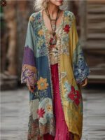 Elegant Long Flared Dress With Floral Print For Summer - Image 2