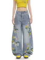 Plant And Floral Embroidered Curved Jeans - Image 6