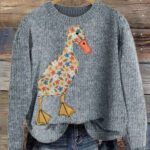 Duck Independent Site Printed Womens Crew Neck Sweater - Image 3