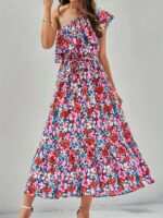 Womens Ruffle-Trimmed Strapped Off-the-Shoulder Printed Dress - Image 2