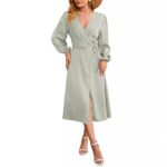 New Satin Solid-color V-neck Skirt With A Slitsexy Dress - Image 3