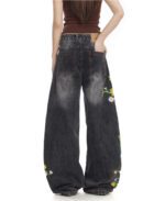 Plant And Floral Embroidered Curved Jeans - Image 5