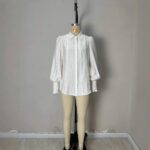 Lantern Sleeve Lace-trimmed White Blouse - Image 2