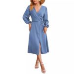 New Satin Solid-color V-neck Skirt With A Slitsexy Dress - Image 2