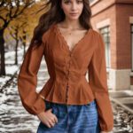 Lace-trimmed Long-sleeve Shirt With Multiple Buttons