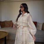 Long-sleeve Hollow-out Mesh Patchwork Dress With Lantern Sleeves