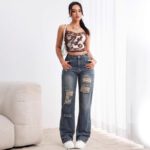Womens High-waisted Straight-leg Ripped Jeans - Image 2
