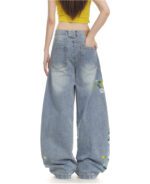 Plant And Floral Embroidered Curved Jeans - Image 2