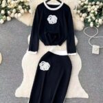 Crew-neck Loose-fit Knit Top And High-waisted Midi Skirt - Image 3