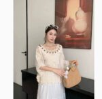 Womens Fashion Embroidered Hollow Lace Short-Sleeve Shirt - Image 2