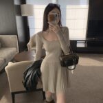 Womens Slim Fit Pleated Long Sleeve Dress - Image 4