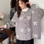 Bow Knit Sweater Coat Women Loose Design Sense Cardigan Top Casual Style