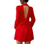 Elegant Double-Breasted V-Neck Backless Long-Sleeve Dress With A Big Bow - Image 5