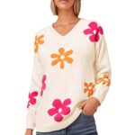 Womens Floral V Neck Casual Long Sleeve Knit Topversatile And Easy To Style - Image 3