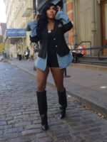 Casual Womens Patchwork Denim Blazer - Image 7