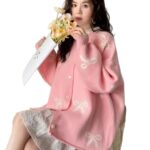 Bow Knit Sweater Coat Women Loose Design Sense Cardigan Top Casual Style - Image 4