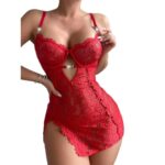 Womens See-Through Embroidered Lace Babydoll And Thong Two-Piece Set - Image 7