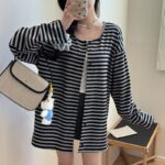 Striped Cardigan Casual Coat Women Loose Lazy Style