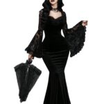 Lace-panelled Cinched-waist Dress With Flared Sleeves - Image 4