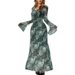 Elegant Square-neck Long-sleeve Tie-dye Printed Dress - Image 6