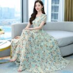 Womens Short Sleeve Floral Dress High Waisted And Loose Fitting - Image 7