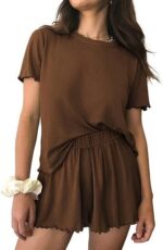 Relaxed Casual Cre Neck Short Sleeve Top And Shorts Set - Image 9