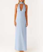 Womens Floral Halterneck Deep V-Neck Backless Bodycon Maxi Dress - Image 9