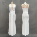 Solid Color Elegant Halter Deep V Waist-slimming Long Dress - Image 4