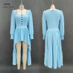 Womens Long-Sleeve Retro Western Solid-Color Dress Without Belt - Image 3