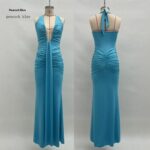 Solid Color Elegant Halter Deep V Waist-slimming Long Dress - Image 9