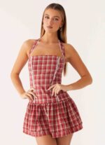 Neck-hanging Ruffled Cake-style Mini Dress With A Lace-trimmed Plaid Design - Image 3