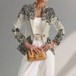 Elegant And Sophisticated Printed Knit Womens Jacket With A Lapel Neckline - Image 8