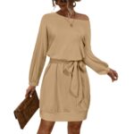 Lantern-sleeve Off-shoulder Lace-up Dress - Image 6