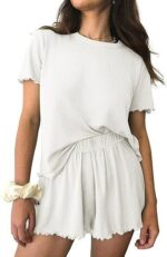Relaxed Casual Cre Neck Short Sleeve Top And Shorts Set - Image 4