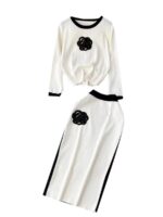 Crew-neck Loose-fit Knit Top And High-waisted Midi Skirt - Image 6