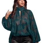 Plus-size Floral Sheer Long-sleeve Scarf-collar Chic Workwear Shirt - Image 8