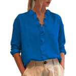 Womens Casual Long-sleeve V-neck Blouse With Lace Trim - Image 9