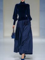 Stylish Casual Velvet Patchwork Long-sleeve Dress - Image 2