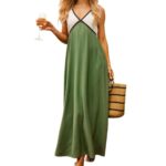 Elegant V-neck Contrast-Color Strap Dress - Image 2