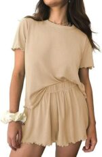 Relaxed Casual Cre Neck Short Sleeve Top And Shorts Set - Image 2