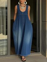 Bucket-style Washed Denim Vest Dress - Image 4