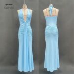 Solid Color Elegant Halter Deep V Waist-slimming Long Dress - Image 6