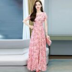 Womens Short Sleeve Floral Dress High Waisted And Loose Fitting - Image 4