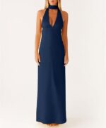 Womens Floral Halterneck Deep V-Neck Backless Bodycon Maxi Dress - Image 7