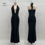 Solid Color Elegant Halter Deep V Waist-slimming Long Dress - Image 2